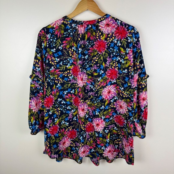 Pioneer Woman Embroidered‎ Floral Tunic Top Medium Multicolor Peasant Boho Chic - Picture 3 of 9